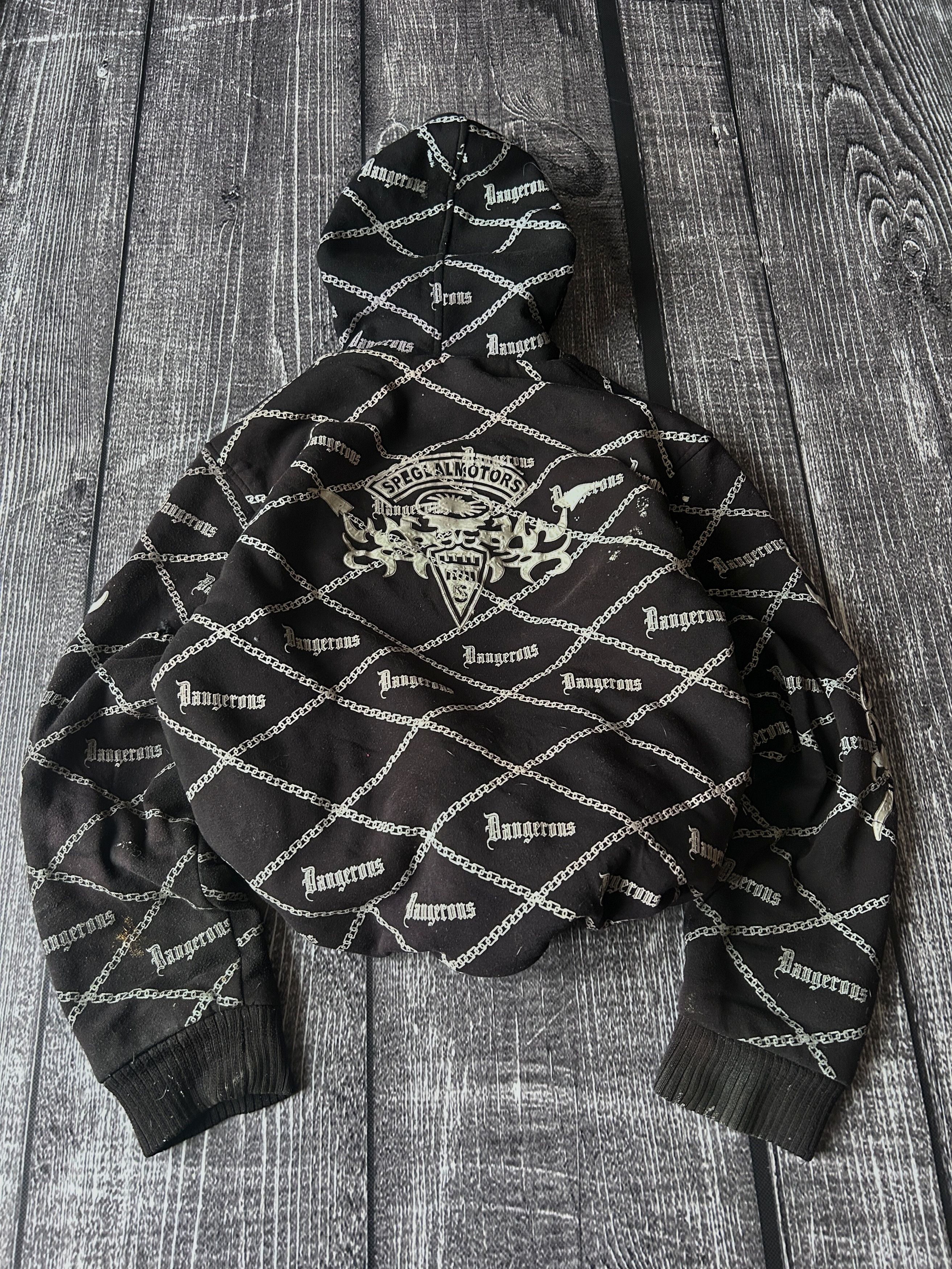 Vintage Dangerous Black All Over Print Sherpa Lined Zip Hoodie Size US M / EU 48-50 / 2 - 2 Thumbnail