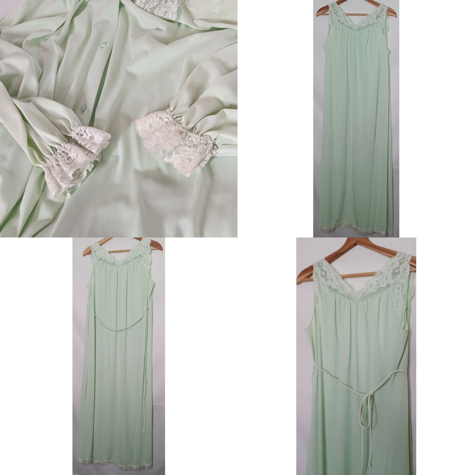 Vintage VINTAGE ShadowLine Green Lace Nightgown Set 2 Piece Long Vintage Sleepwear Womens Medium Size ONE SIZE - 8 Thumbnail