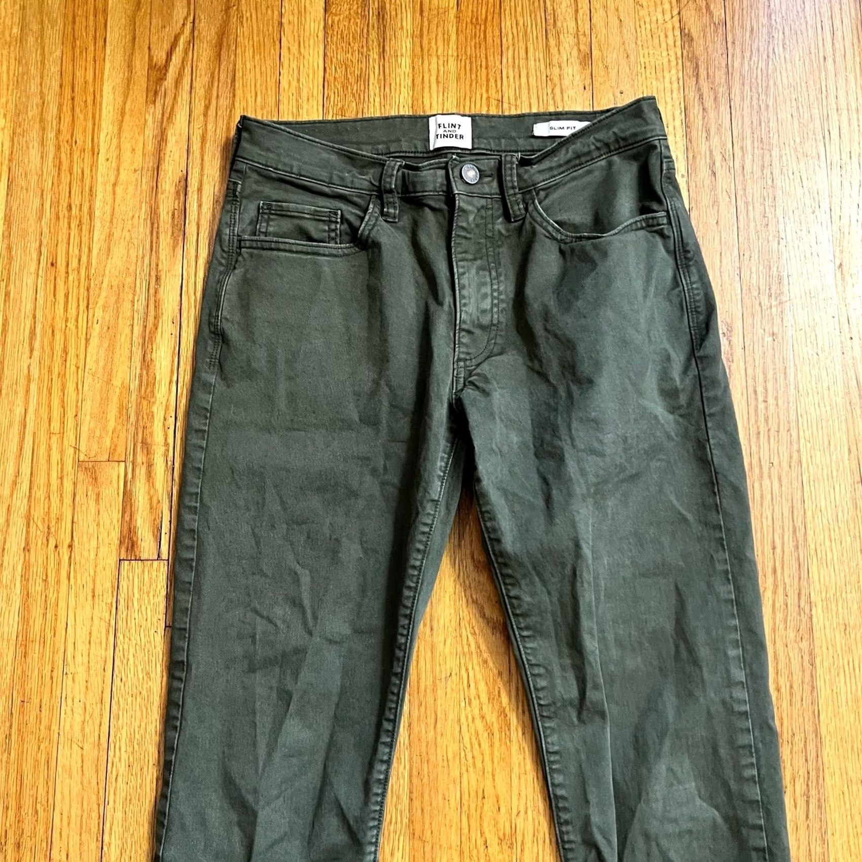 Vintage Flint & Tinder Mens Pants Green Slim Fit Chino Casual Preppy Pockets Logo 28 x30 Size US 28 / EU 44 - 3 Thumbnail