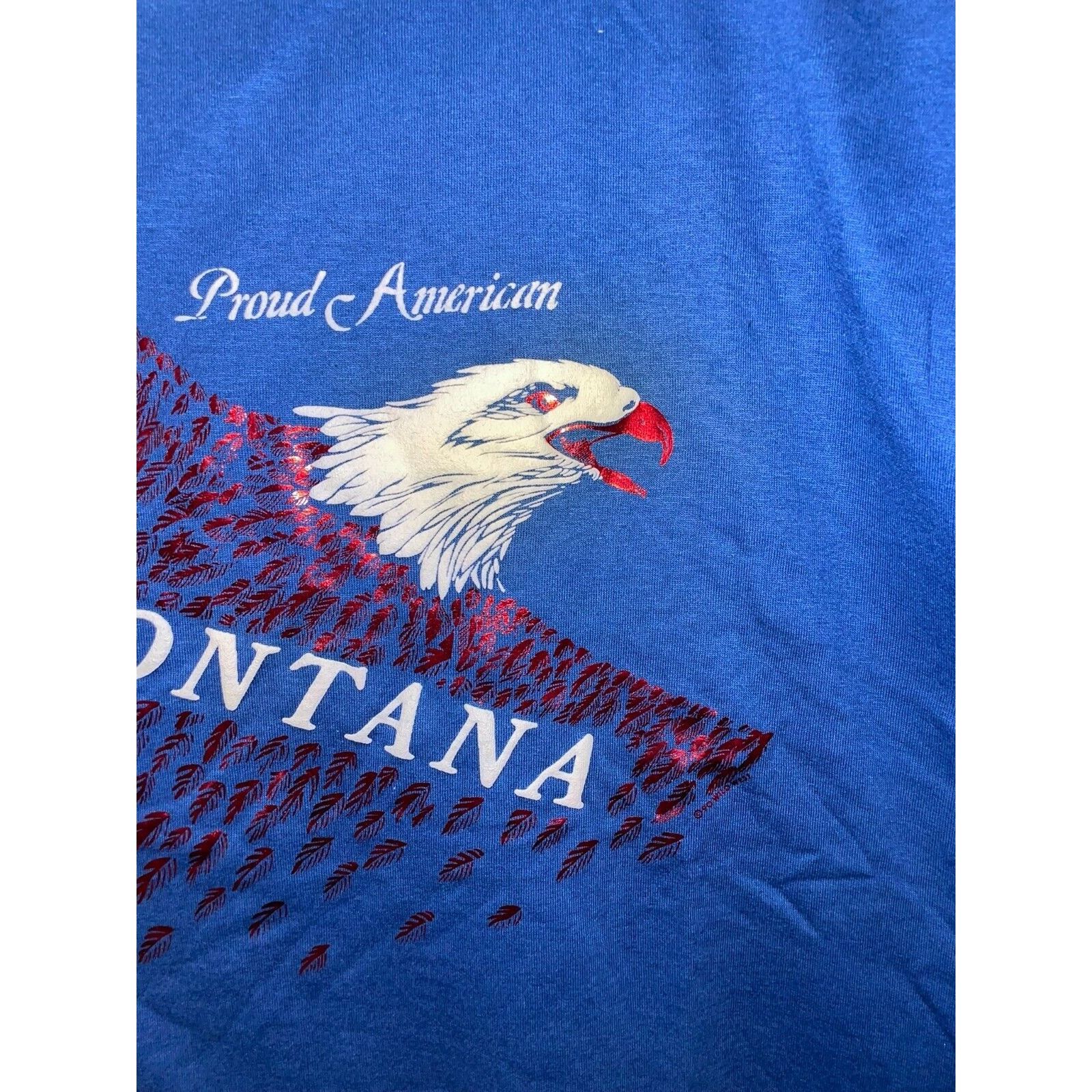 Jerzees Vintage Bald Eagle Shirt Proud American Montana Blue Tee VTG Size US L / EU 52-54 / 3 - 2 Thumbnail