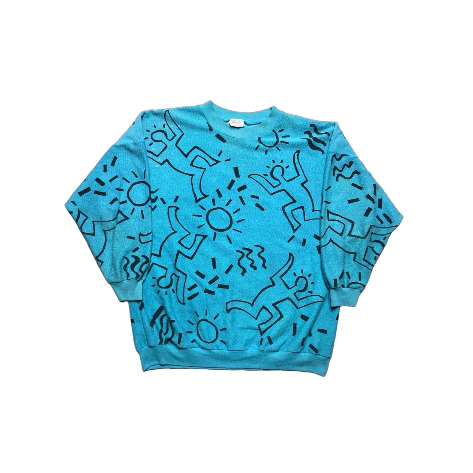Gloverall VINTAGE 80s Keith Haring pop art all over print AOP XL Sweatshirt Men Blue Pullover Crewneck Size US XL / EU 56 / 4 - 1 Thumbnail