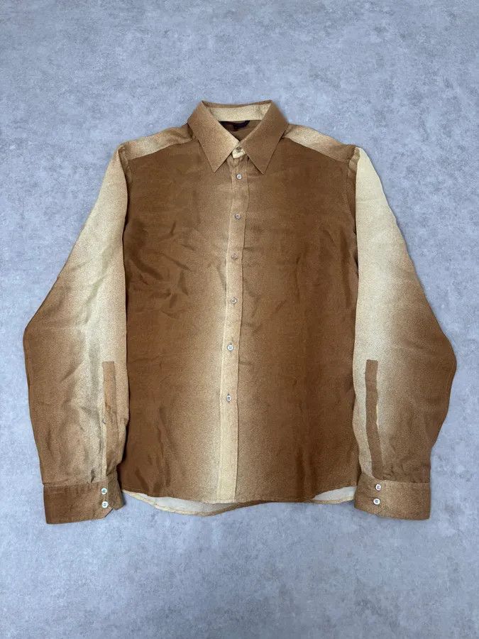 Roberto Cavalli 2000s Roberto Cavalli Camel Silk Gradient Shirt Size US M / EU 48-50 / 2 - 1 Thumbnail