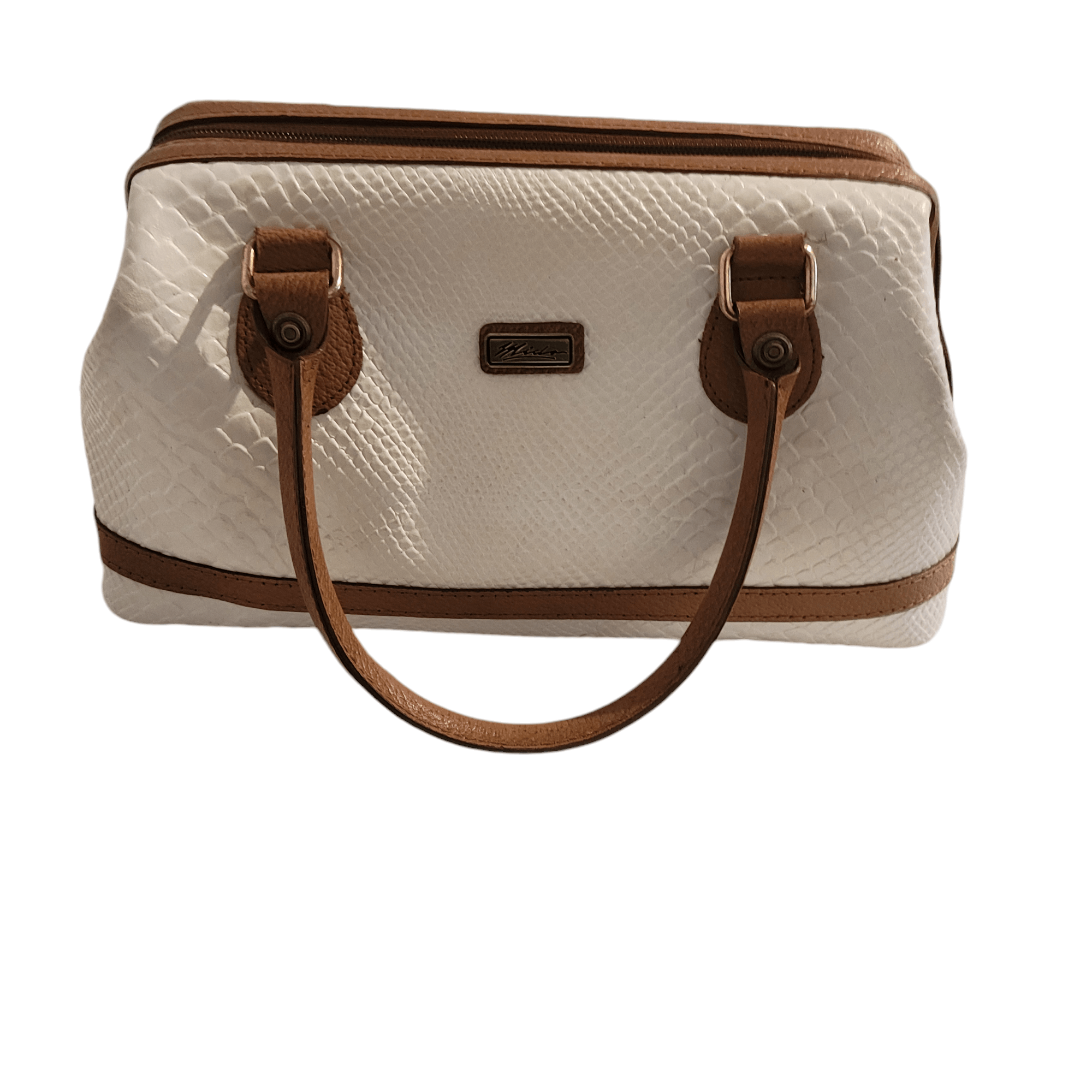 NBDN Nobrandedon Mido Leather White & Tan Snake Alligator Top Handle Bag Size ONE SIZE - 3 Thumbnail