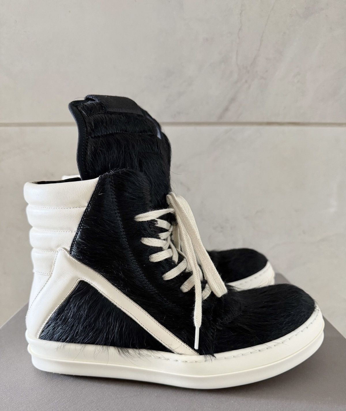 Rick Owens Rick Owens Ponyhair High-Top Geobasket Sneakers Size US 7 / EU 40 - 2 Thumbnail