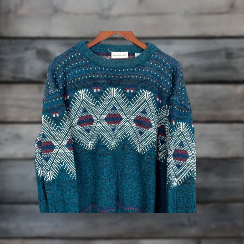 Vintage VINTAGE Geometric Pattern Sweater Adult XL Dark Green Chunky Knit 90s Preppy Mens Size US XL / EU 56 / 4 - 1 Thumbnail