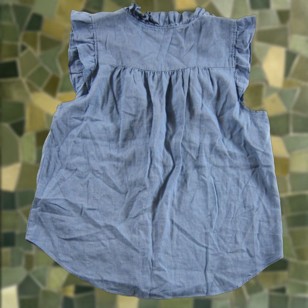 Ellen Tracy NWT Ellen Tracy Blouse Shirt Medium Linen Blue Sleeveless Button Down V-Neck Ruffle Non-vintage Womens Size M / US 6-8 / IT 42-44 - 1 Thumbnail