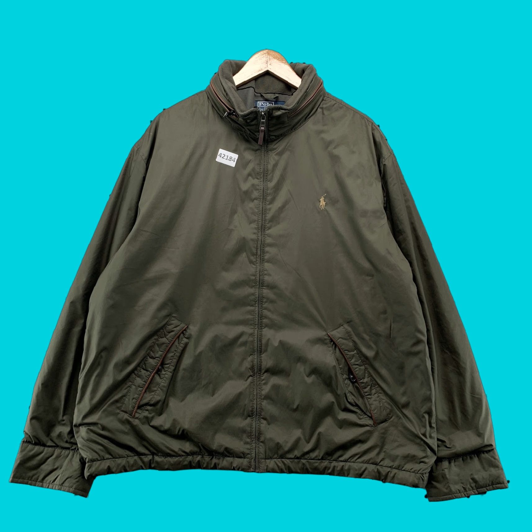 Polo Ralph Lauren Bomber Jacket Olive Green XL Mens Embroidered Zip 26x28 Vintage 90s Theme