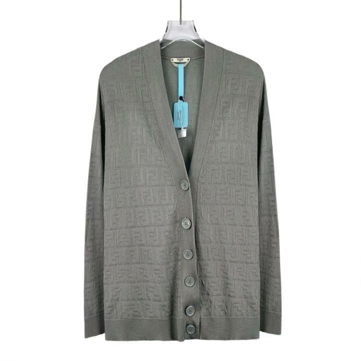 Fendi Fendi Logo Jacquard Cotton V-Neck Cardigan Size US M / EU 48-50 / 2 - 1 Thumbnail