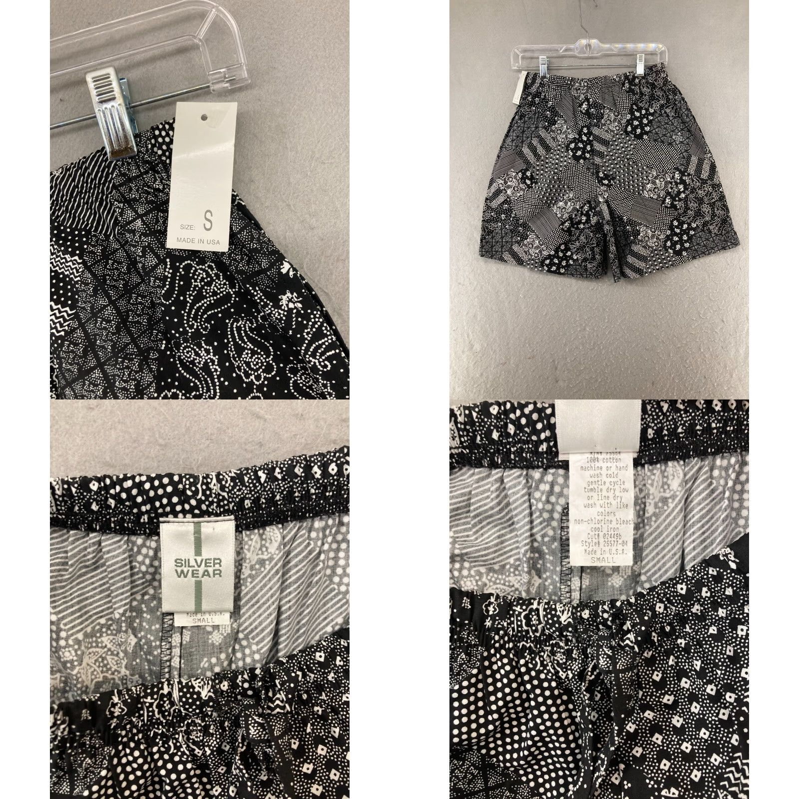 Vintage Silver Wear Womens Shorts S Black USA Made Stretch NWT Geometric Pattern Front Flat High Rise Size 28" / US 6 / IT 42 - 8 Thumbnail