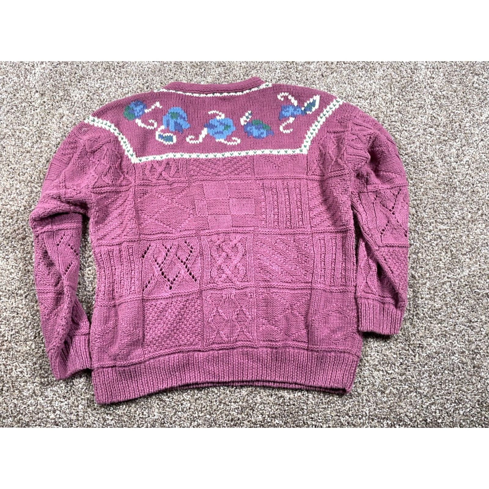 Vintage VINTAGE Women's Sweater XL Pink Paisley Hand Knit V-Neck Heavyweight Cotton Ramie 90s Hippie Retro Womens Size XL / US 12-14 / IT 48-50 - 3 Thumbnail