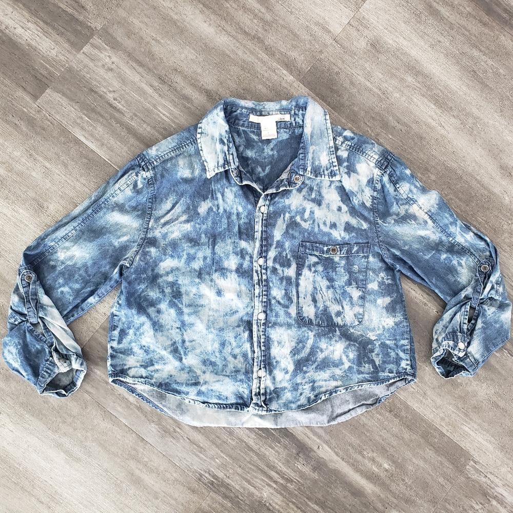 Designer Denim Distressed Ellison Cropped Button Down Size L / US 10 / IT 46 - 1 Thumbnail