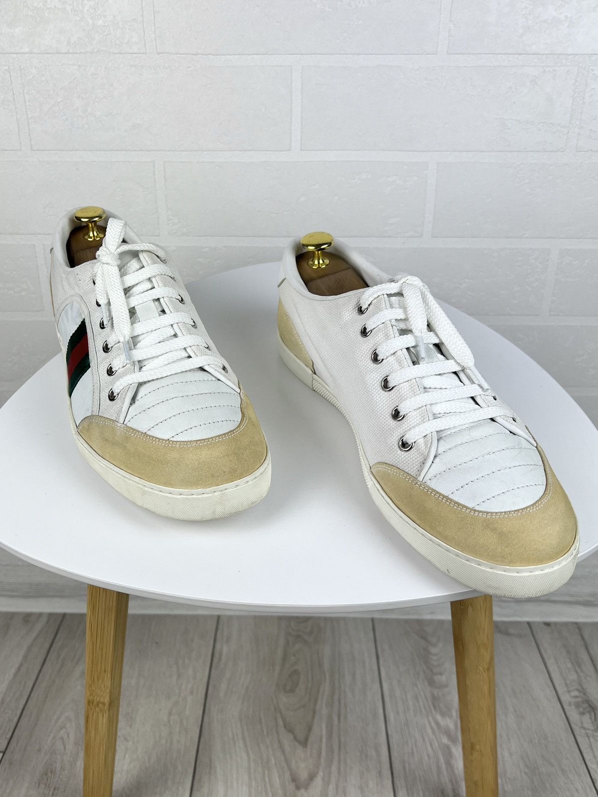 GUCCI Sneakers Low Top Leather GG Web Stripe White Men's