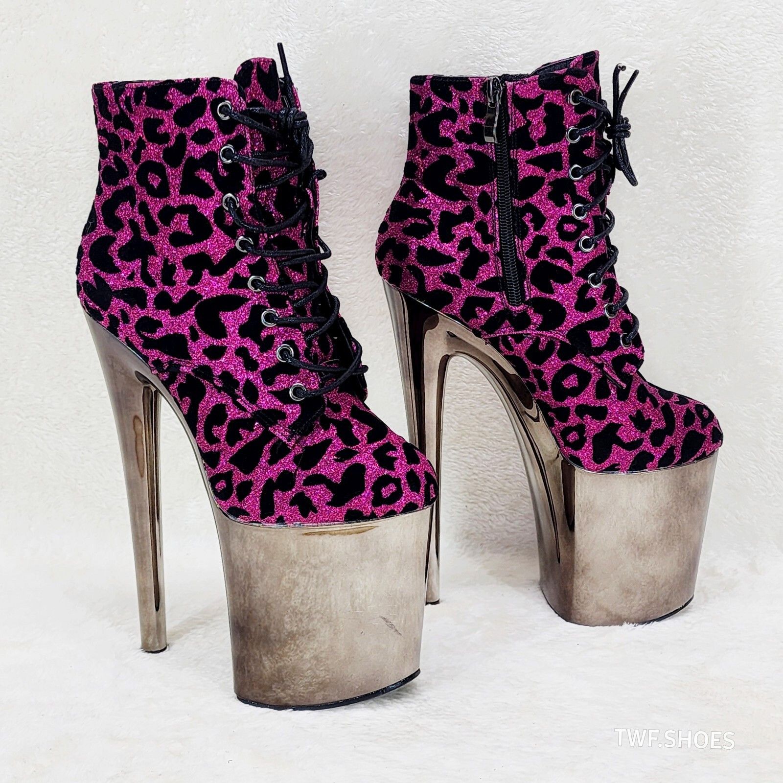Other Bulls Fuchsia Leopard Chrome Platform High Heel Ankle Boots Size US 7 / IT 37 - 5 Thumbnail