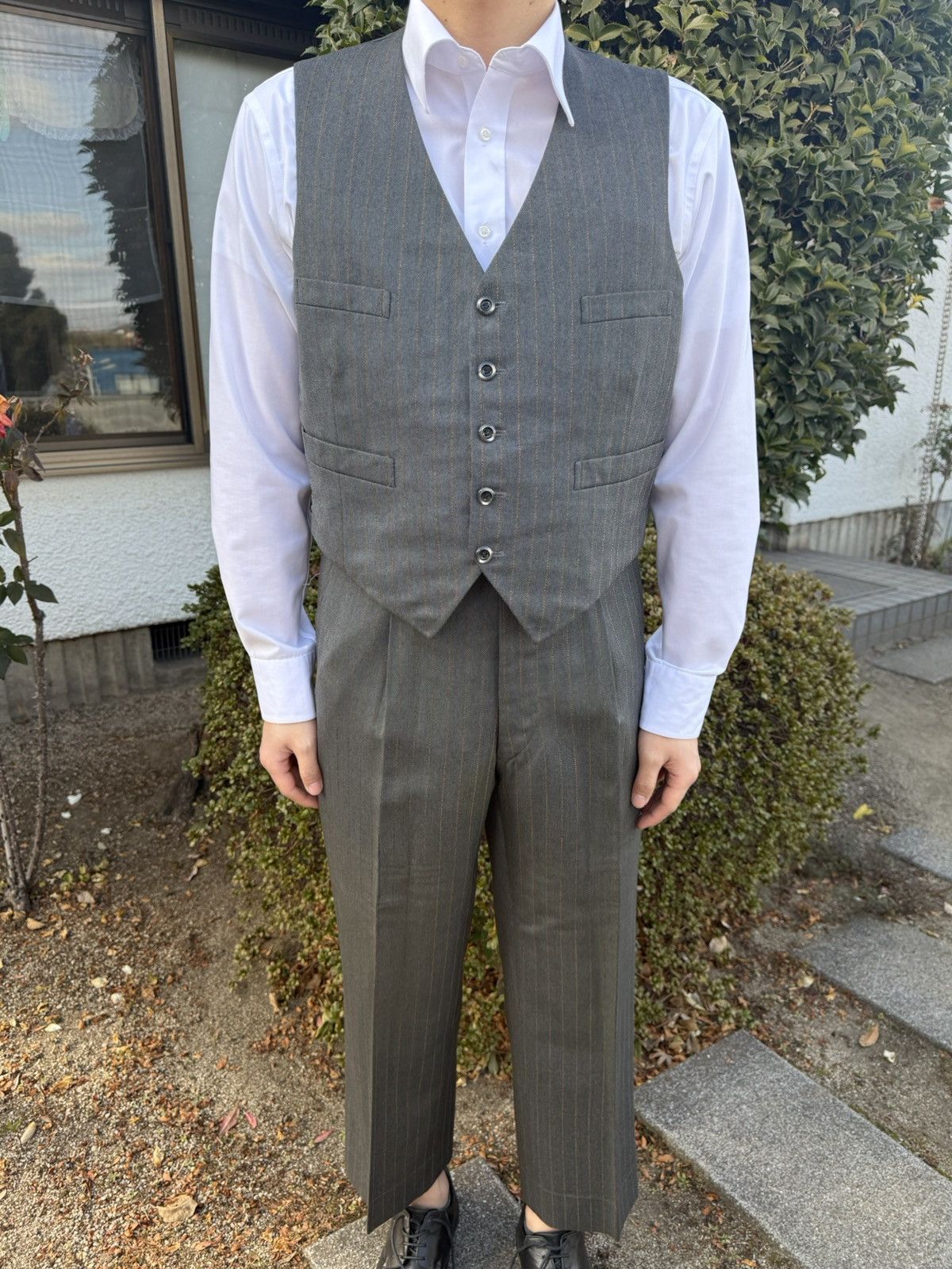 Other Autumn〜Spring Vintage Blue Gray Pinstripe 3 Piece Wool Suit Size 42R - 3 Thumbnail
