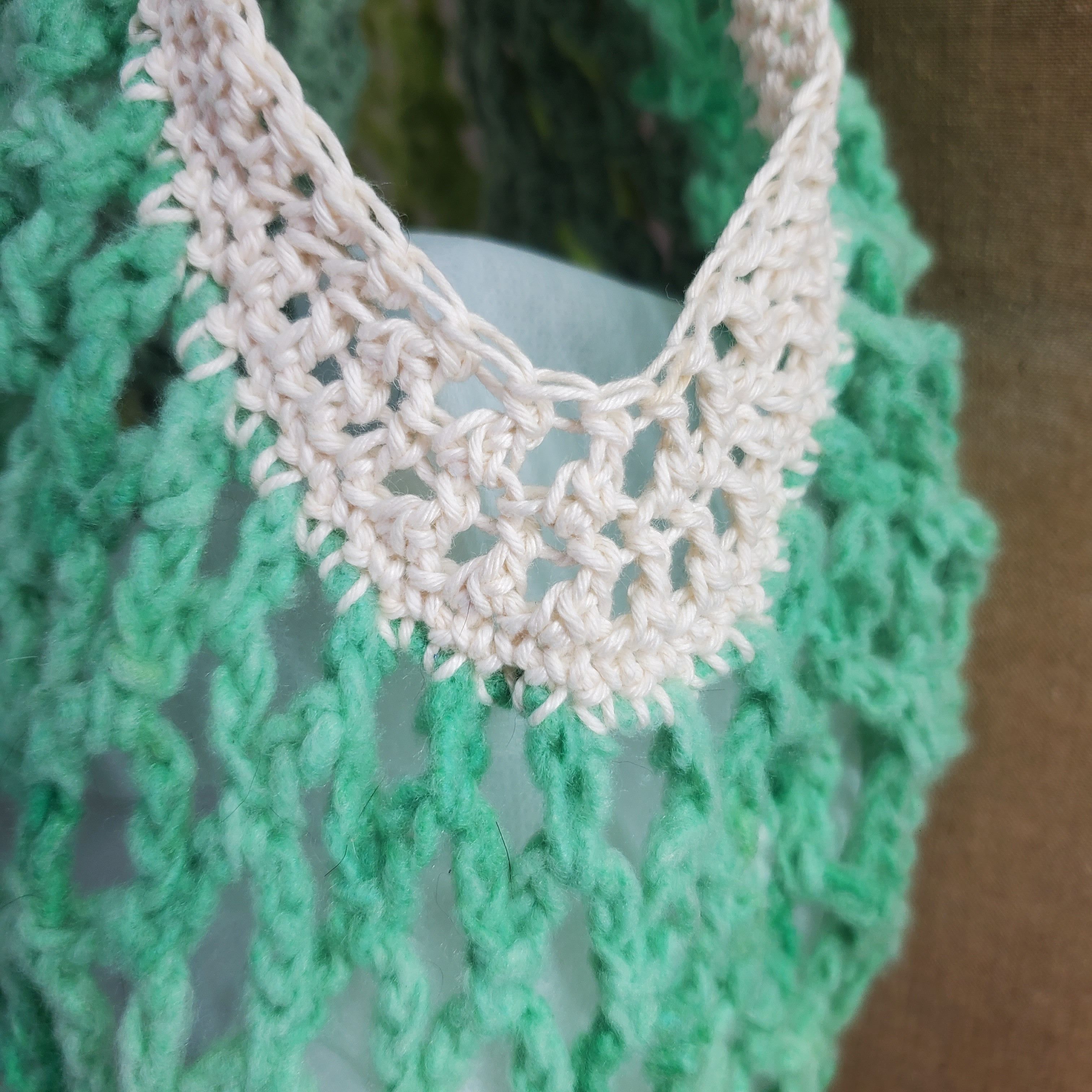 Handmade Farmers Market Bag Handmade Green Crochet French Net Sack Size ONE SIZE - 6 Thumbnail