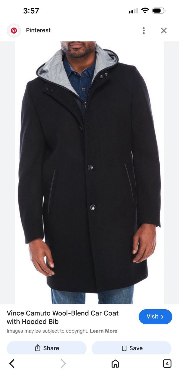Vince Camuto Vince Camuto Black Wool-Blend Car Coat with Hooded Bib Size US M / EU 48-50 / 2 - 2 Thumbnail