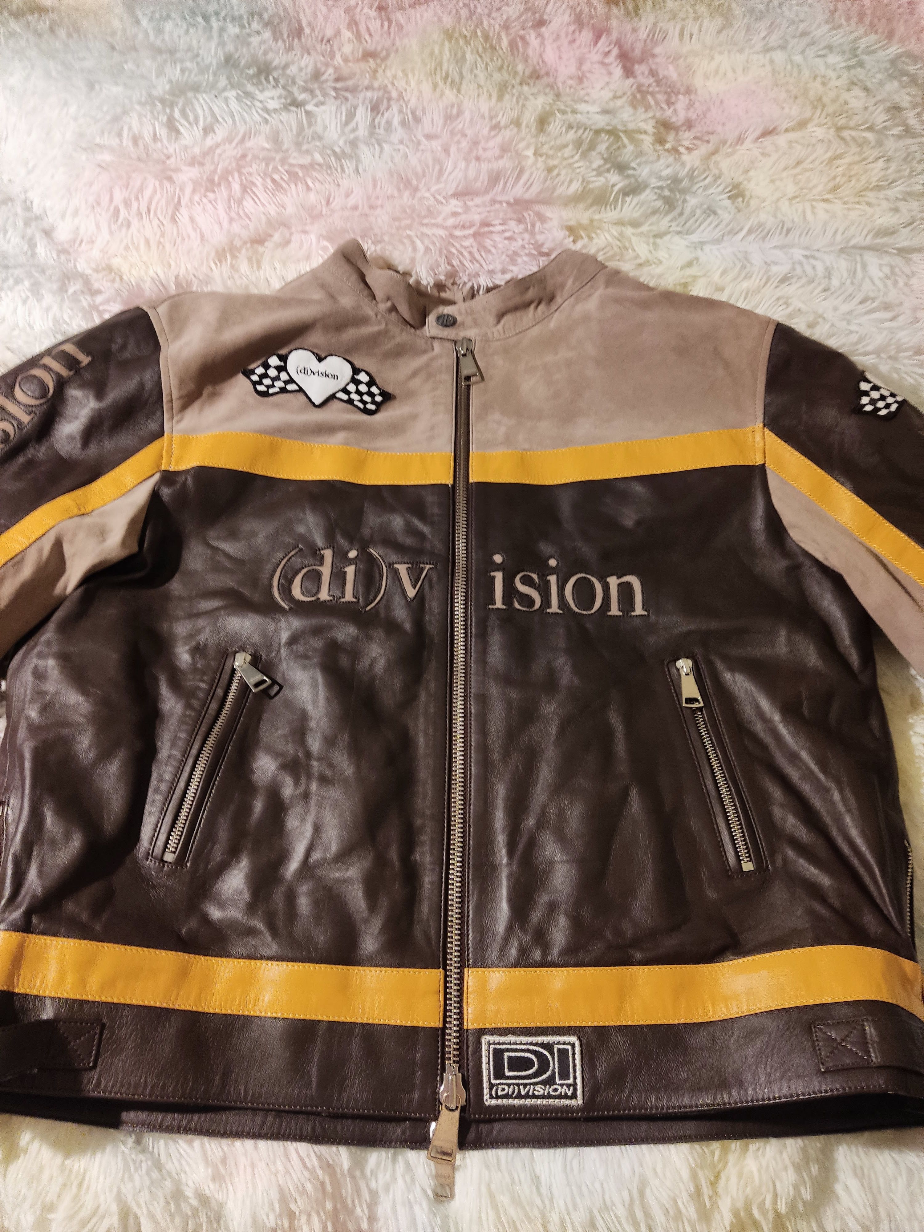 image of Di Vision Split Leather Jacket Moto in Brown/Grey Comb, Men's (Size XL)