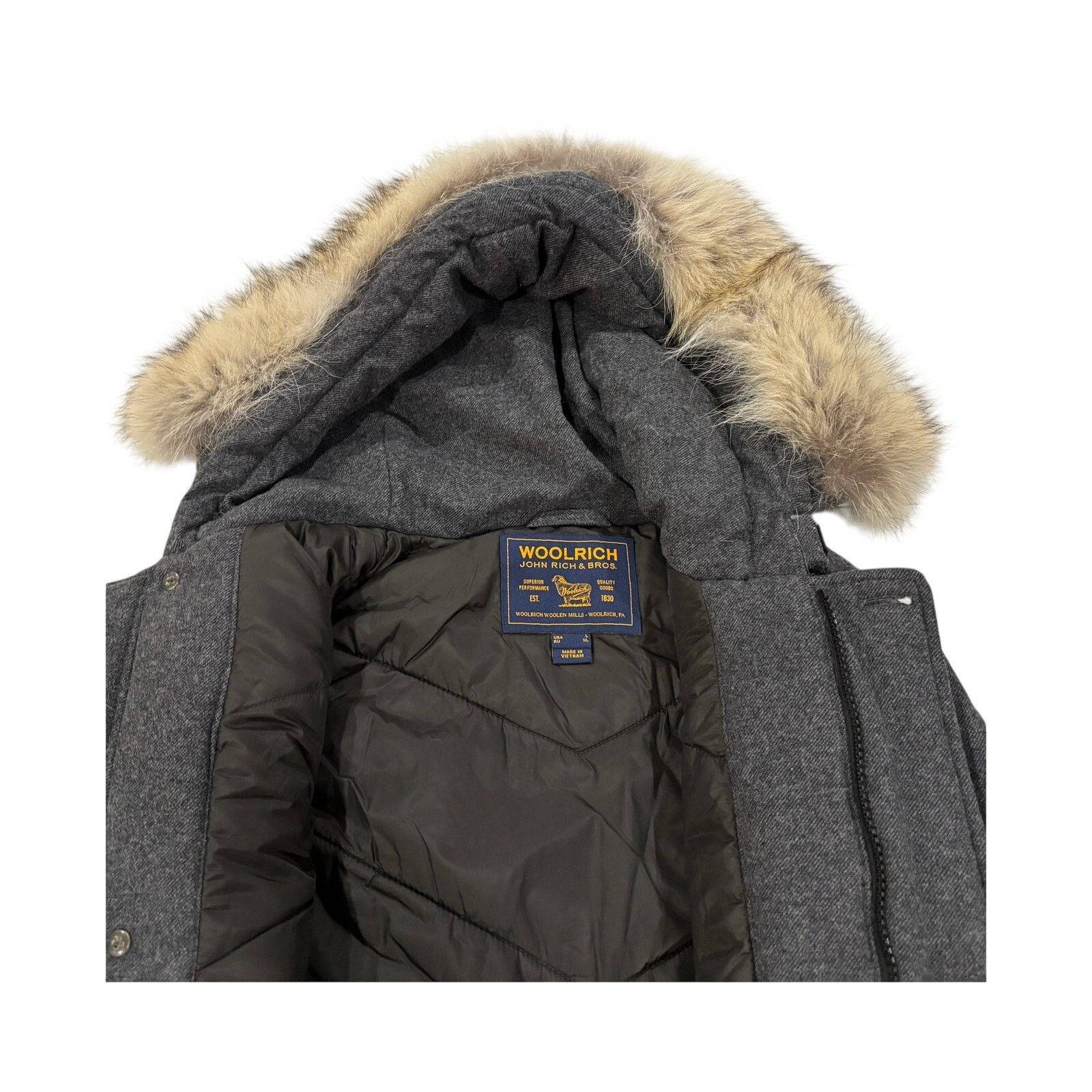 Woolrich Woolen Mills *R41 WOOLRICH Luxe Arctic Parka Wool Coyote Fur Gray Large Size US L / EU 52-54 / 3 - 6 Thumbnail