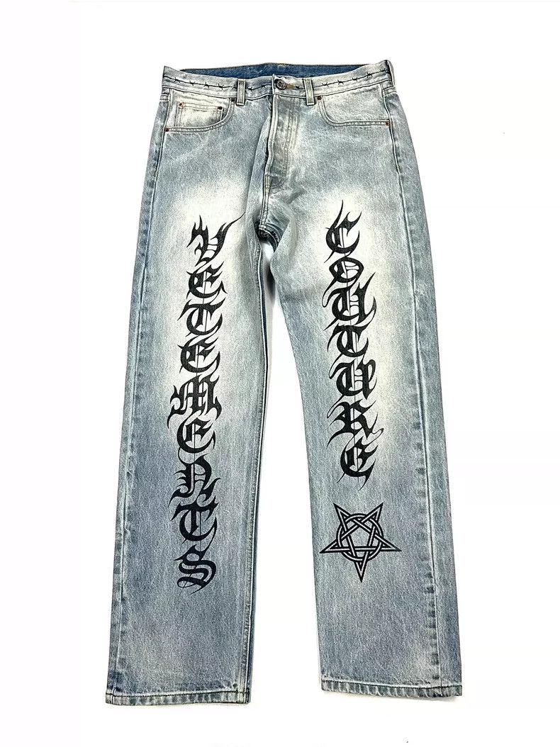Vetements Vetements SizeM Sanskrit thorn print blue denim pants Size US 30 / EU 46 - 1 Thumbnail