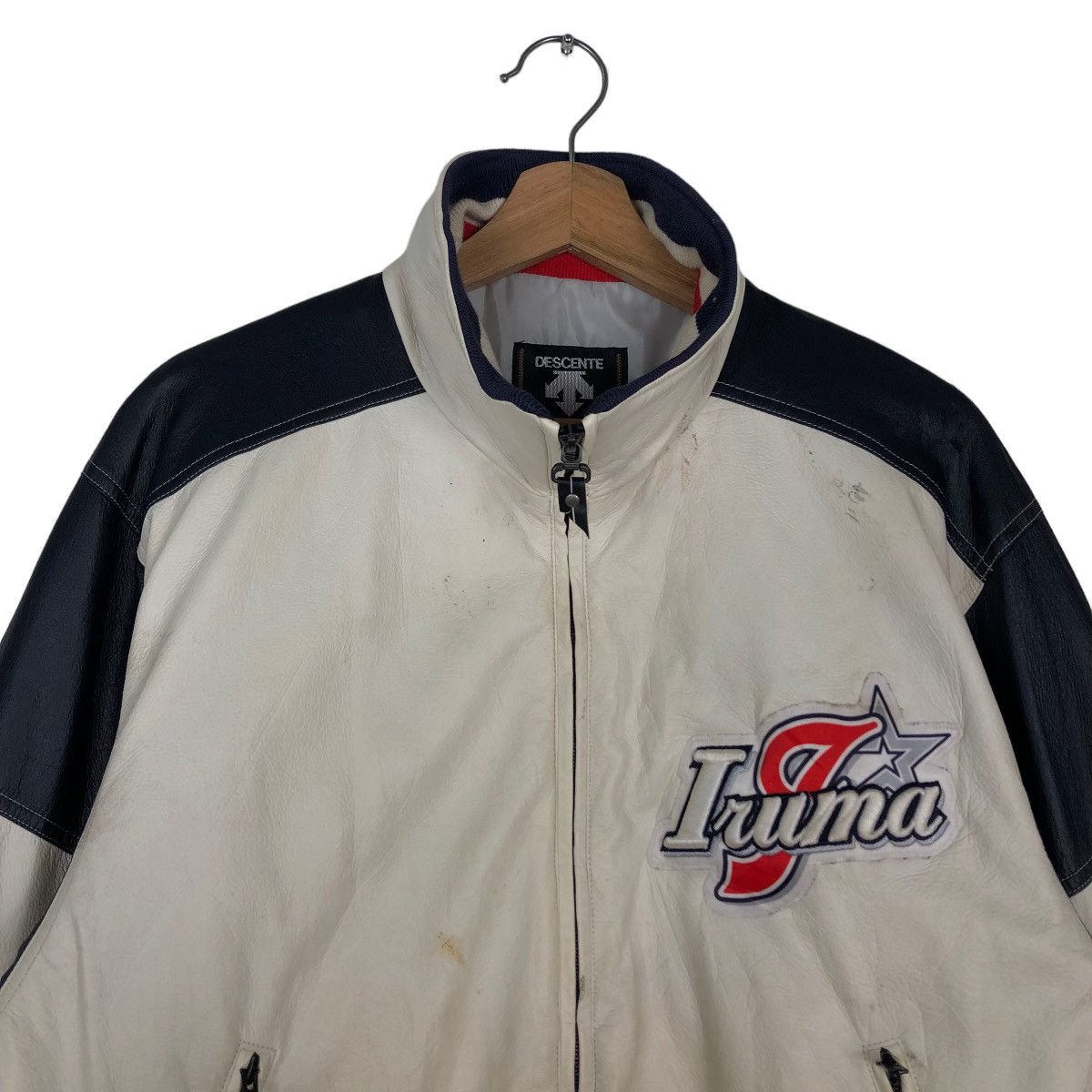 Japanese Brand 🔥Vintage Leather Bomber Jacket Descente Japan Big Logo Size US M / EU 48-50 / 2 - 2 Thumbnail