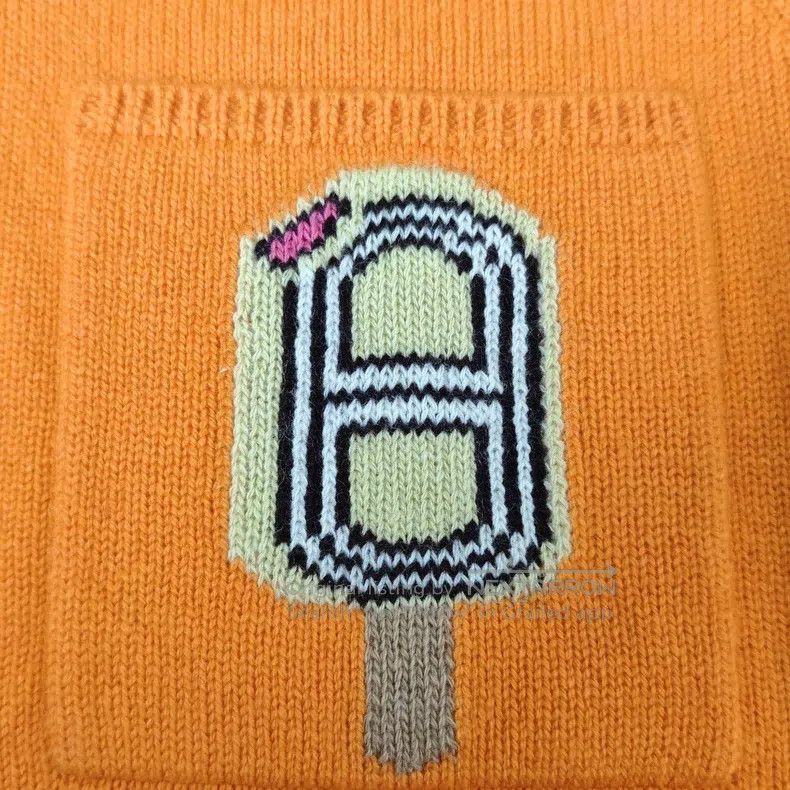 Hermes Hermes Orange Cashmere Knit Jacquard Short Sleeve Size XS / US 0-2 / IT 36-38 - 6 Thumbnail