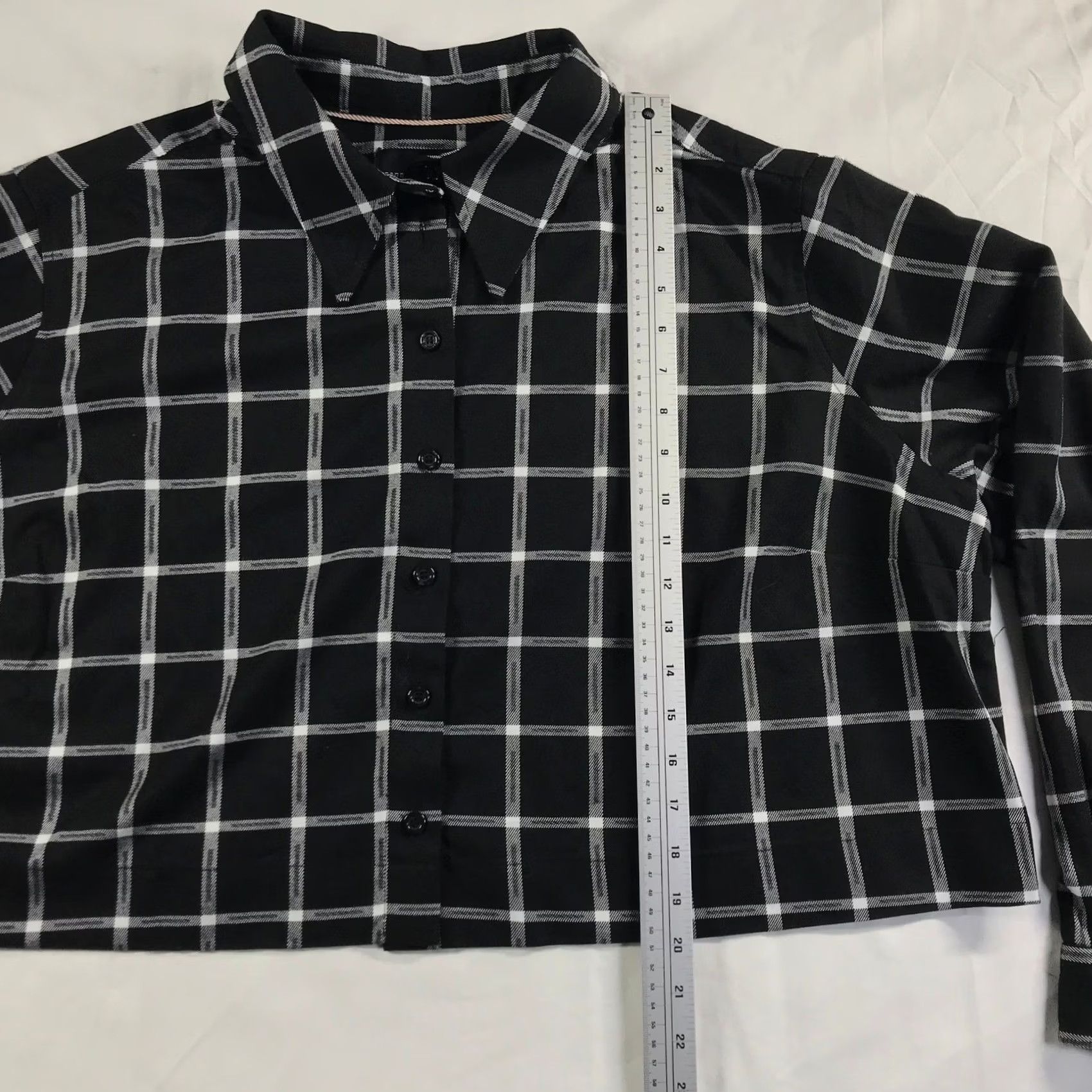 Wildfang Wildfang Black White Plaid Cropped Button Up Shirt Long Sleeve 1X Size XL / US 12-14 / IT 48-50 - 2 Thumbnail