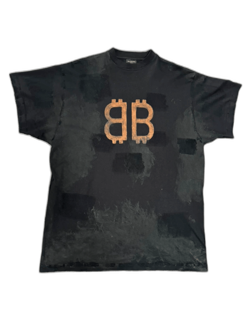 Balenciaga Balenciaga Bitcoin Black Distressed Short Sleeve Shirt-2505 Size US M / EU 48-50 / 2 - 1 Thumbnail