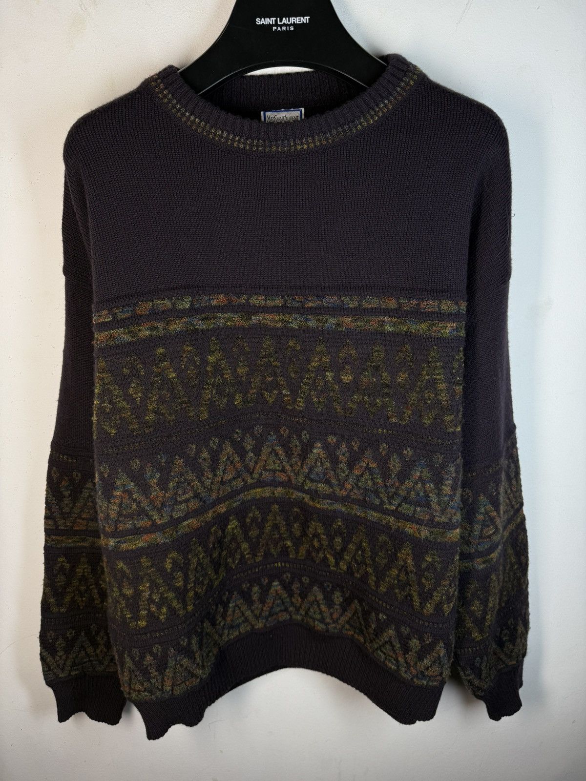 Yves Saint Laurent 90’s YSL Sweater Wool Burgundy/Green Size US L / EU 52-54 / 3 - 18 Thumbnail