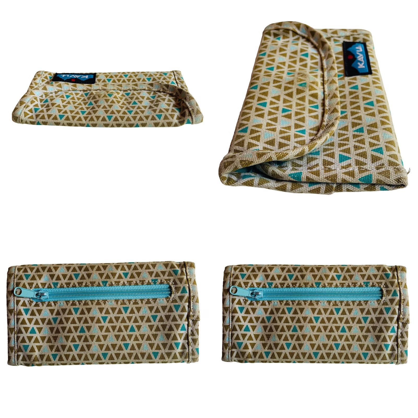 KAVU VINTAGE KAVU Wallet Big Spender Tri Fold Brown Blue Triangle Shapes Design Women’s Size ONE SIZE - 8 Thumbnail