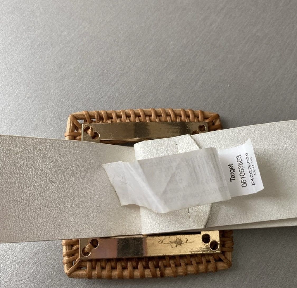 Other WHITE LEATHER WIDE WOVEN WICKER SQUARE BUCKLE BELT SZ M Size ONE SIZE - 7 Thumbnail