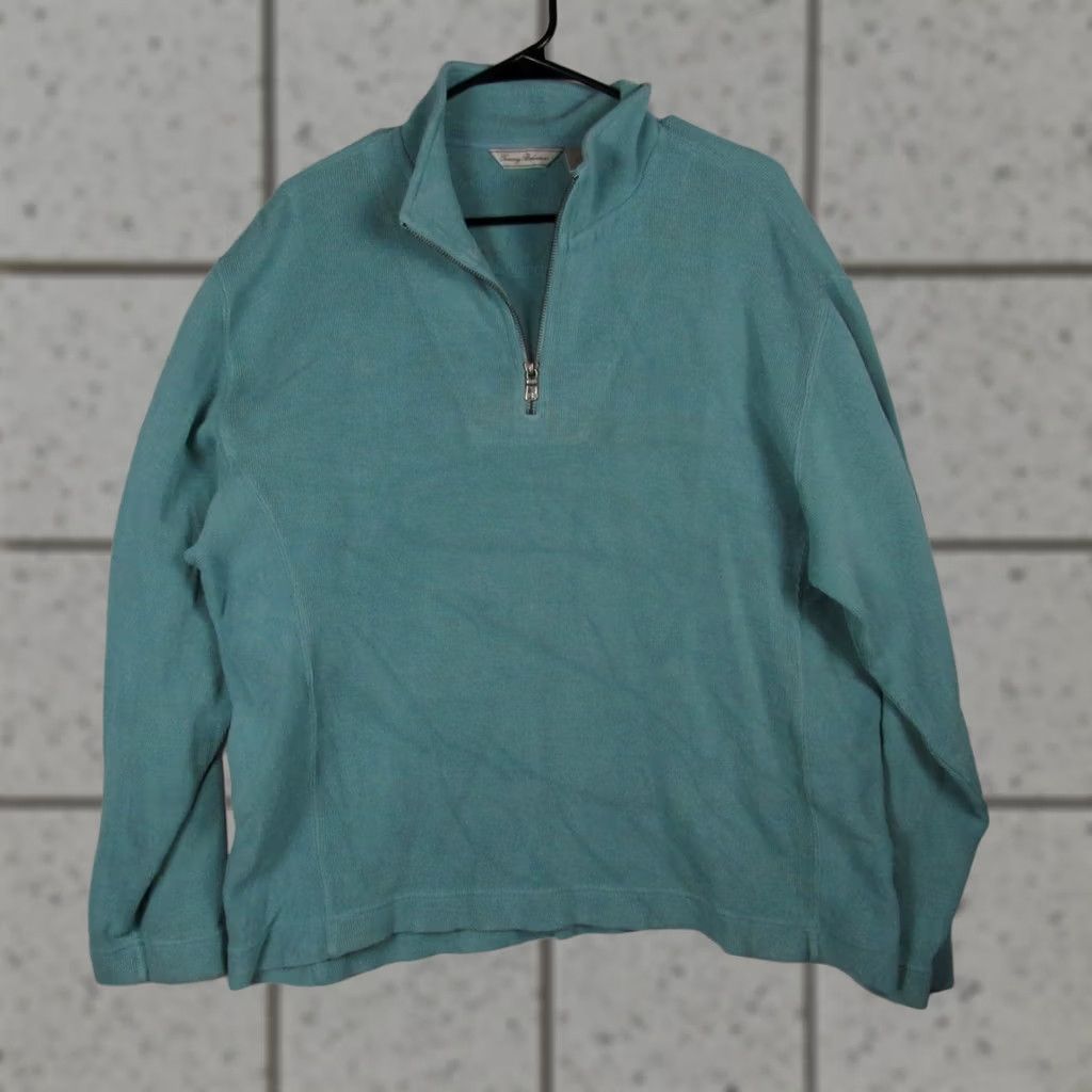 Tommy Bahama Tommy Bahama Men’s Quarter Zip Pullover Sweater Blue Teal Cotton Blend Solid Tight-Knit Long Sleeve Casual Regular Fit 1/4 Zip Size US L / EU 52-54 / 3 - 1 Thumbnail