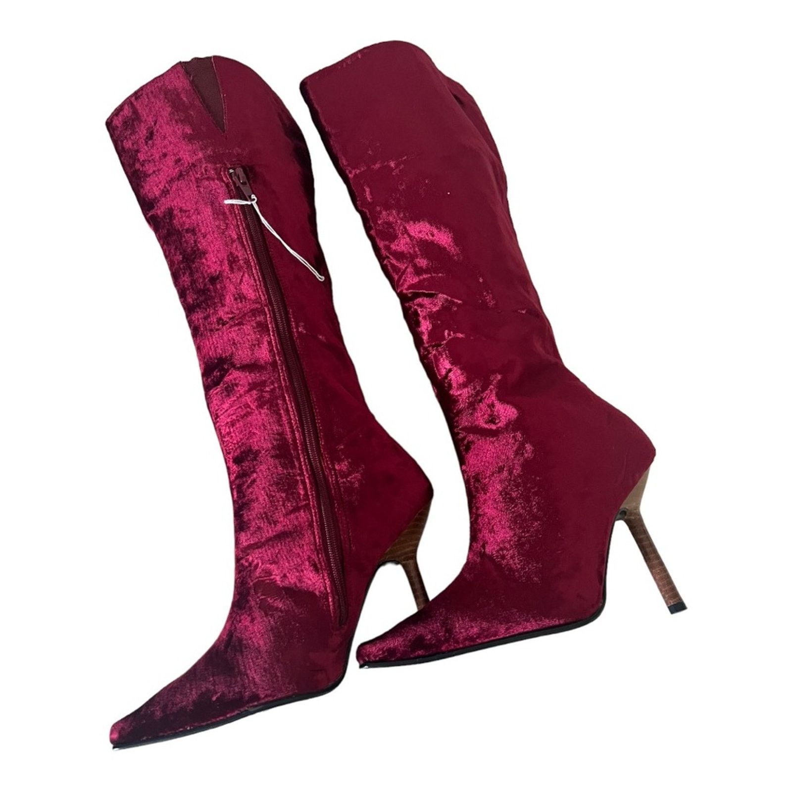 Colin Meredith Colin Stuart Red Velvet Leather Pointed Toe Heel Boots Sz 7M Size US 7 / IT 37 - 14 Thumbnail