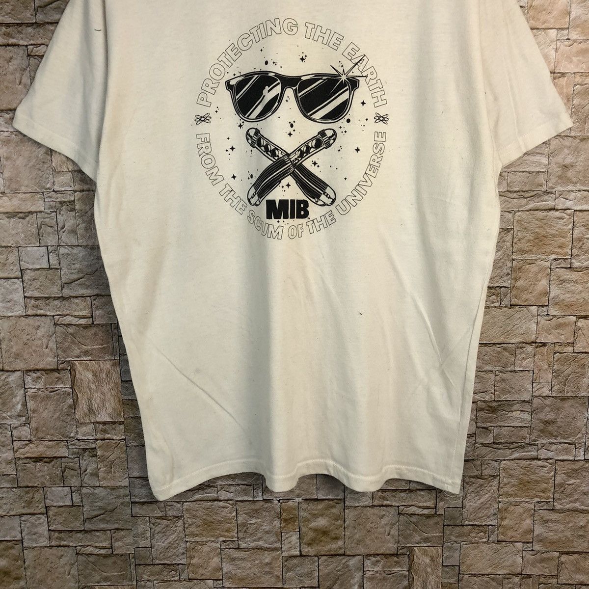 Vintage MIB men in black White T-Shirt #A244 Size US L / EU 52-54 / 3 - 3 Thumbnail