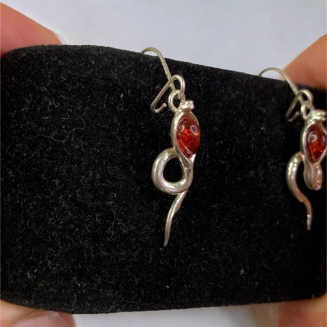 Designer Sterling Silver 925 Snake Drop Dangle Earrings With Amber Size ONE SIZE - 3 Thumbnail