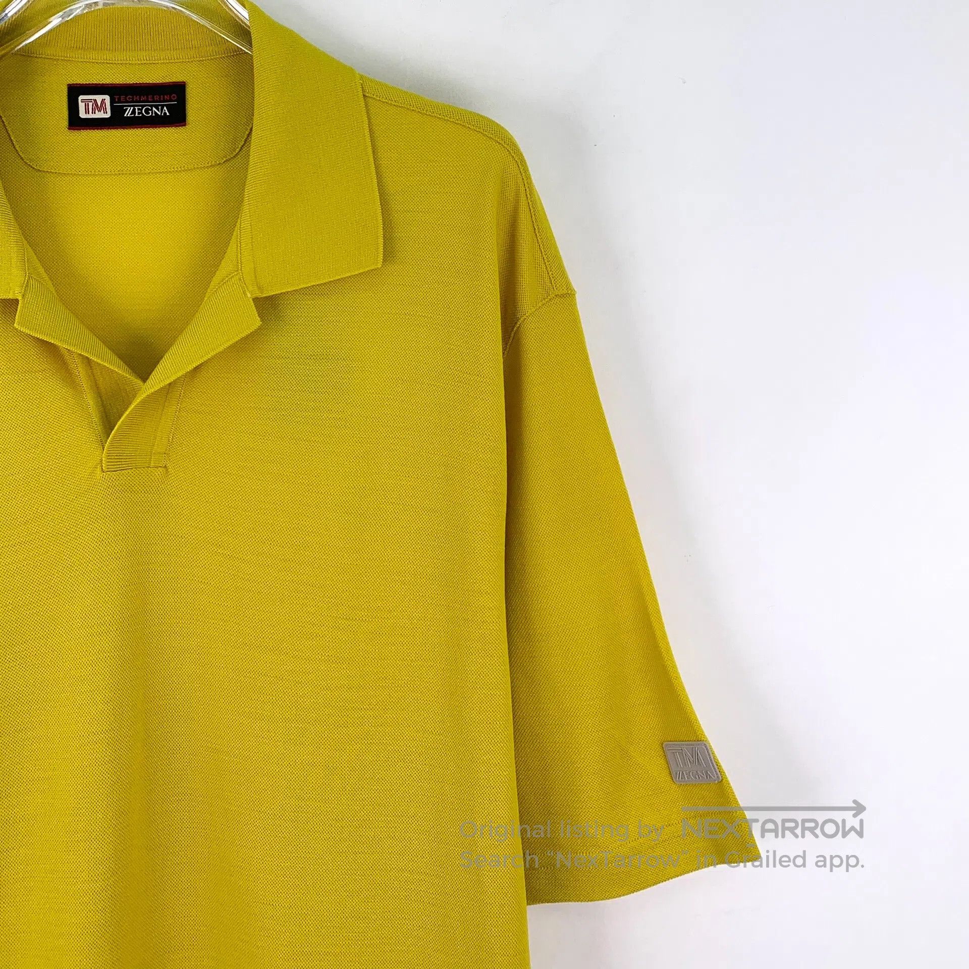 Ermenegildo Zegna Zegna Yellow Logo Patch Wool Collar Short Sleeve T-Shirt| Size US S / EU 44-46 / 1 - 3 Thumbnail