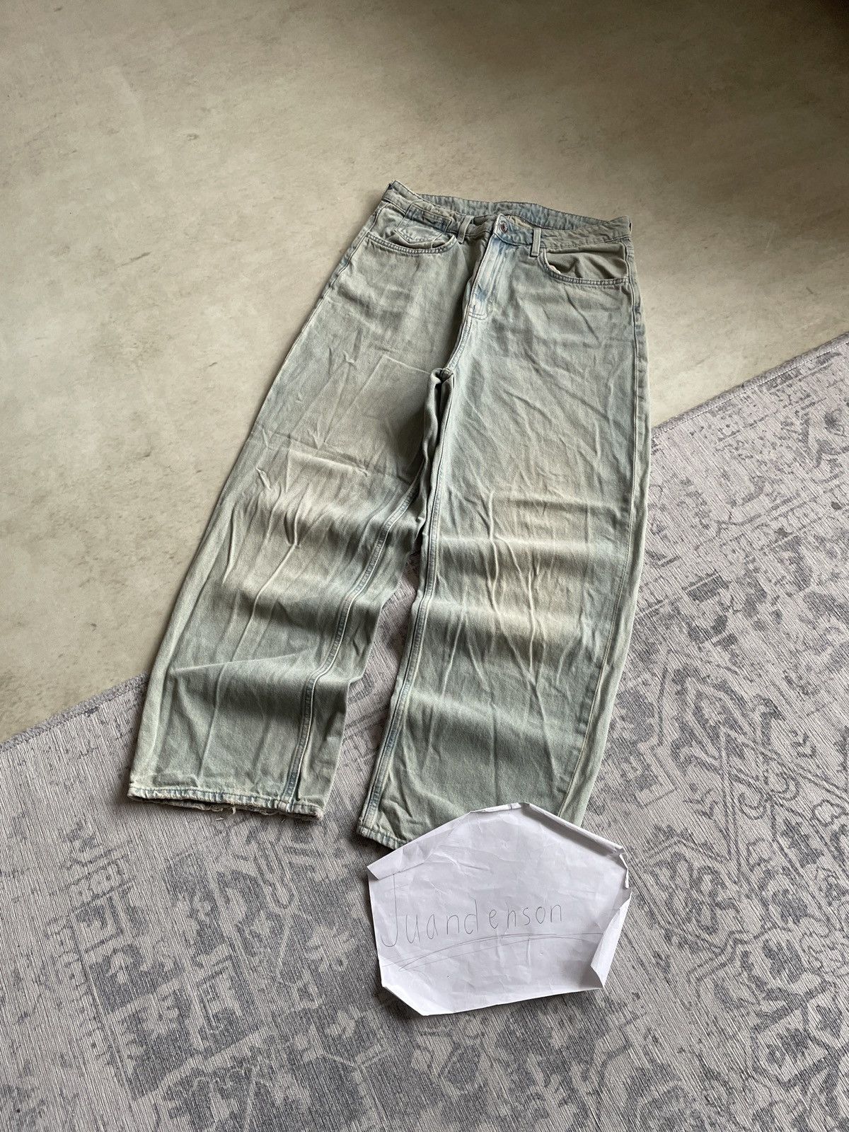 Vintage Avant Garde Mud Washed Baggy Wide Faded Flared Denim Jeans Size US 32 / EU 48 - 2 Thumbnail