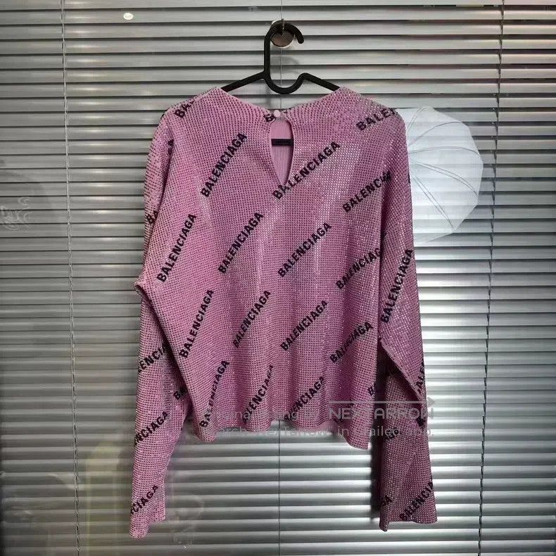 Balenciaga Balenciaga Pink glitter diamond slim fit logo top Size US S / EU 44-46 / 1 - 2 Thumbnail