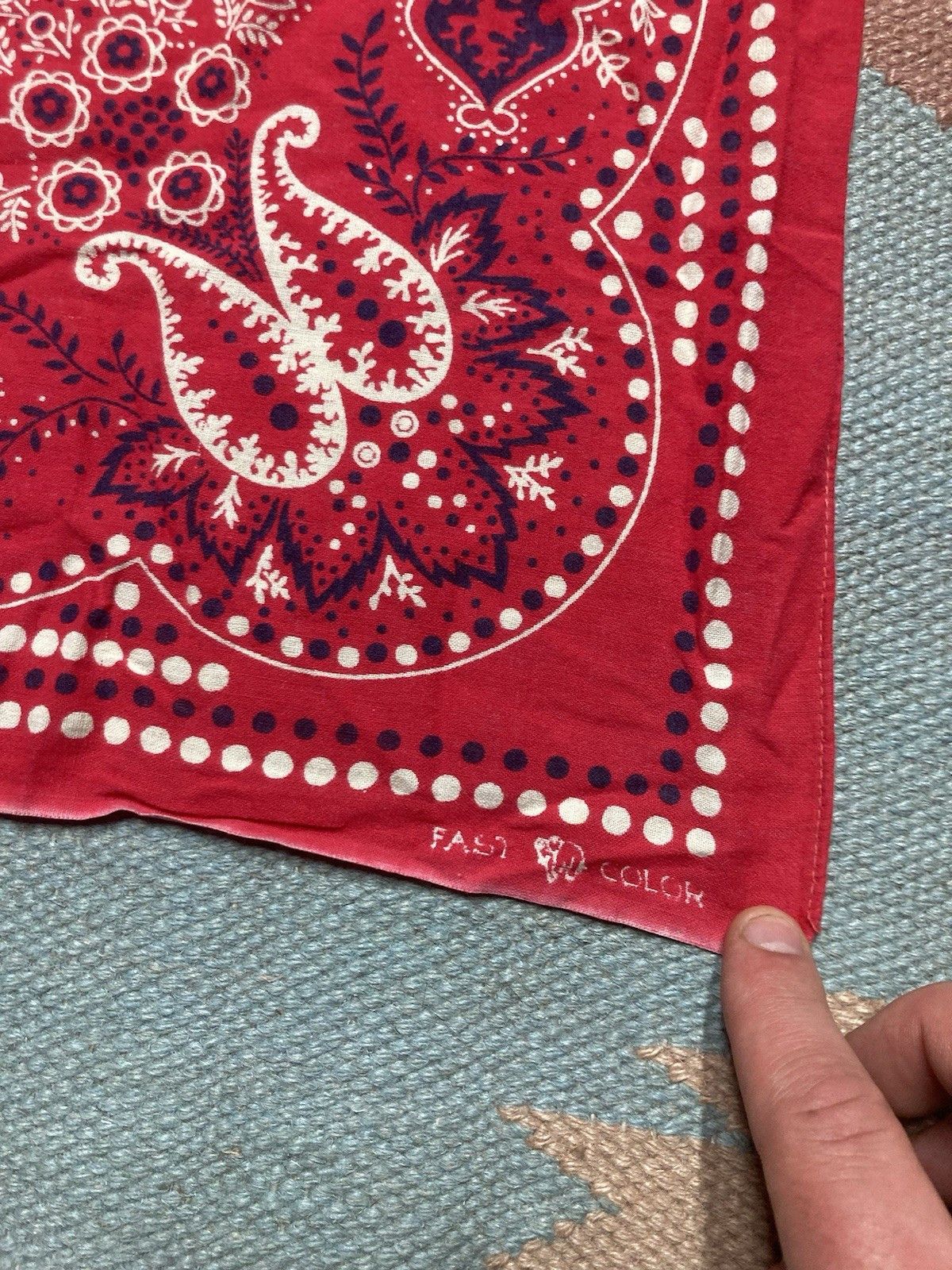 Vintage elephant bandana trunk down handkerchief dots selvedge cowbo Size ONE SIZE - 2 Thumbnail