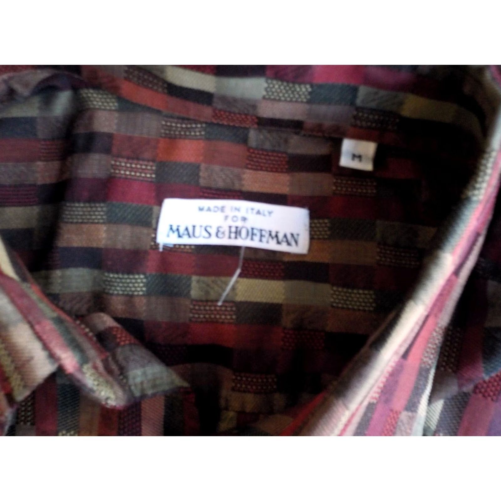 Vintage MAUS & HOFFMAN Button Down Shirt LS Print Cotton Blend SZ M Maroon Beige Black Mens Size US M / EU 48-50 / 2 - 4 Thumbnail
