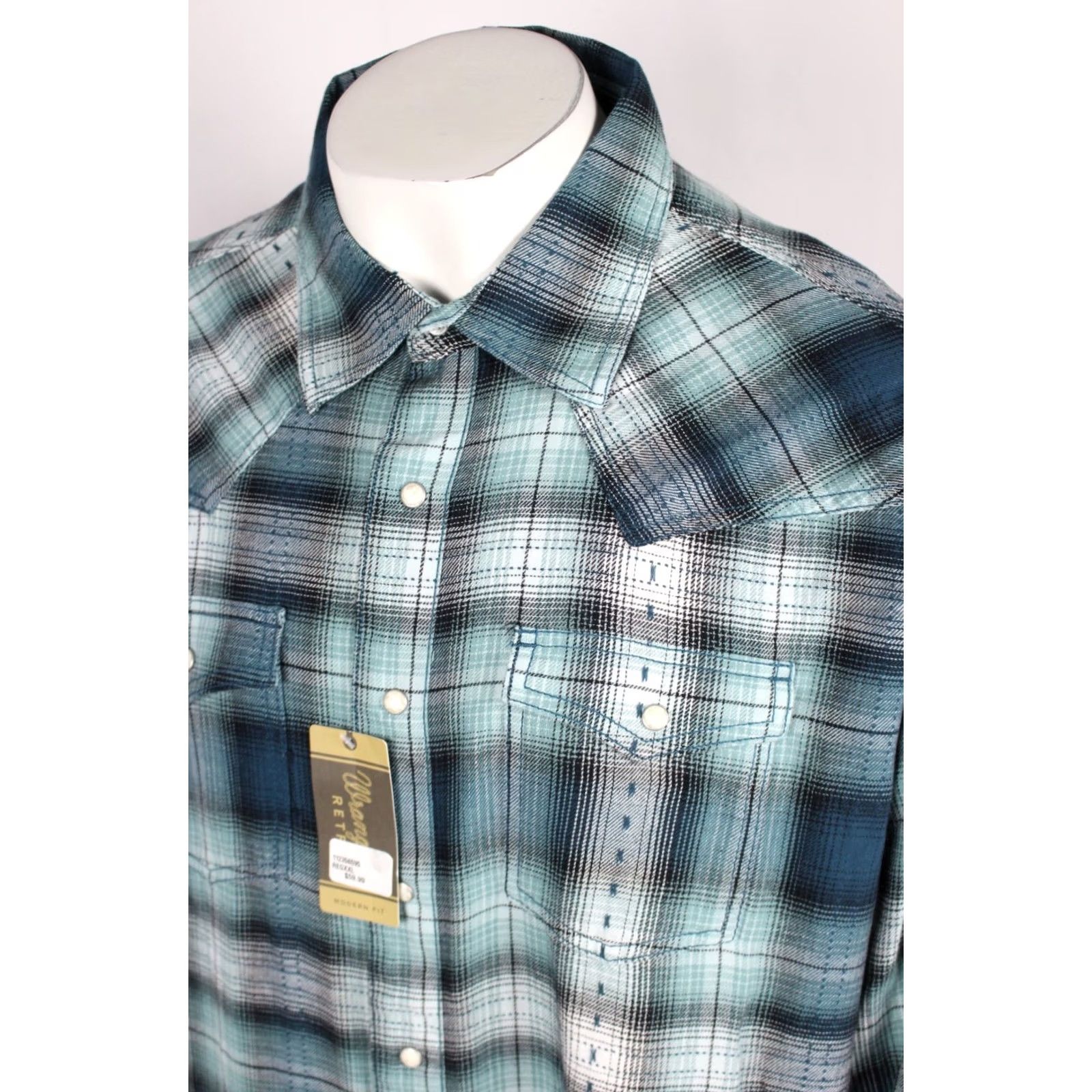Wrangler VINTAGE Wrangler Retro Premium Men's Western Snap Shirt Long Sleeve XXL Blue Plaid Size US XXL / EU 58 / 5 - 4 Thumbnail