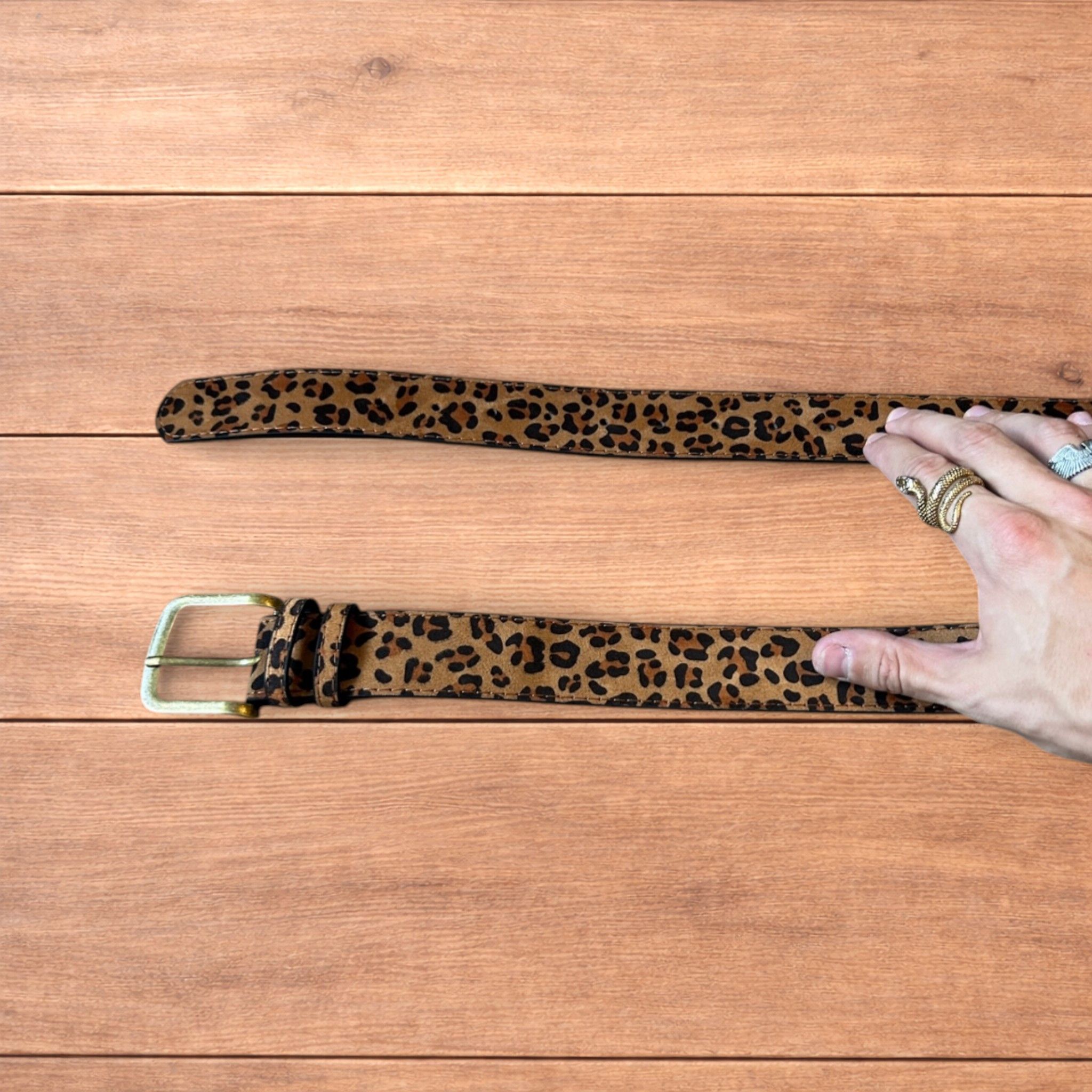 Japanese Brand Faux leather western leopard cowboy belt with bronze trim. Size ONE SIZE - 4 Thumbnail