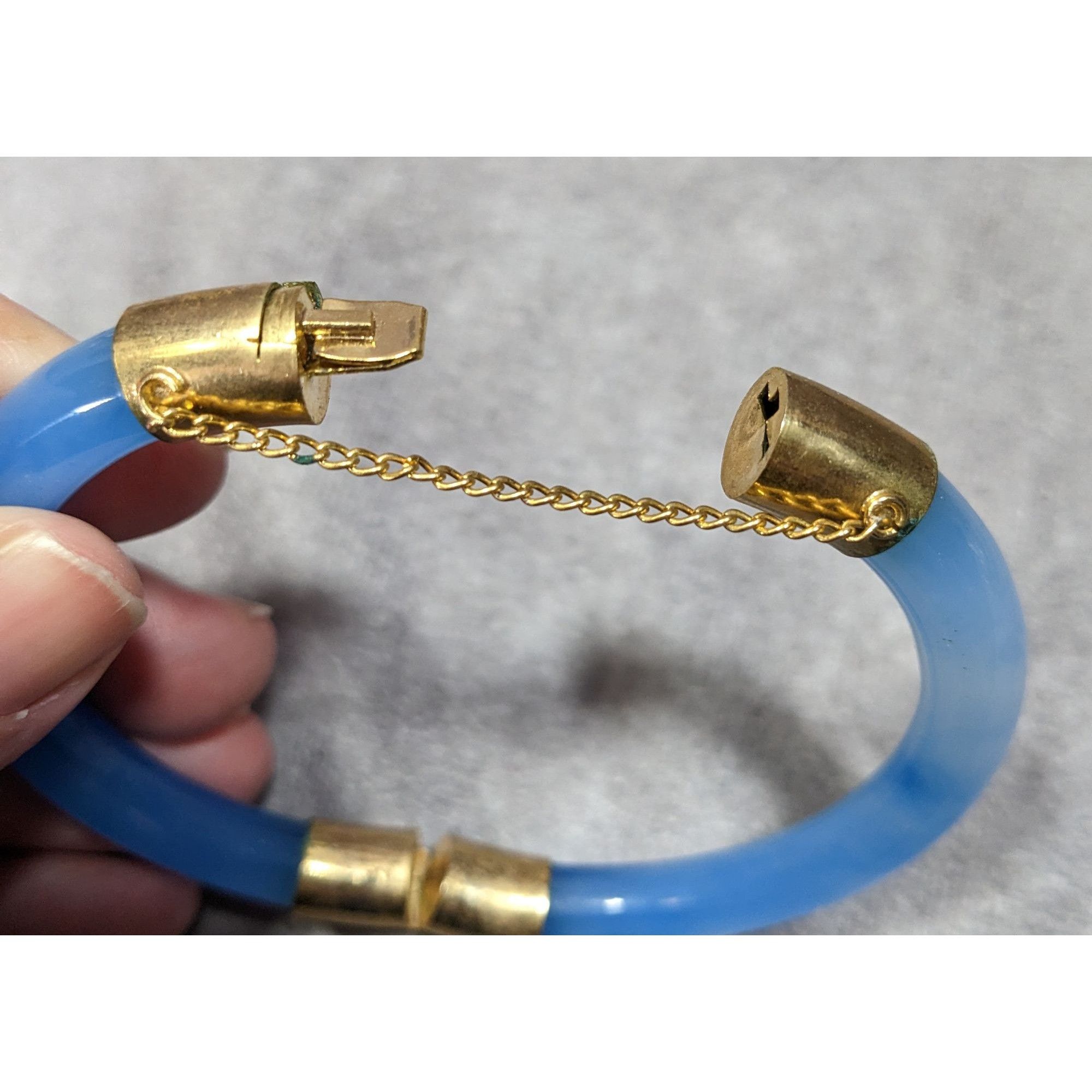 Other Vintage Midcentury Blue Marbled Glass And Gold Tone Hinged B Size ONE SIZE - 9 Thumbnail