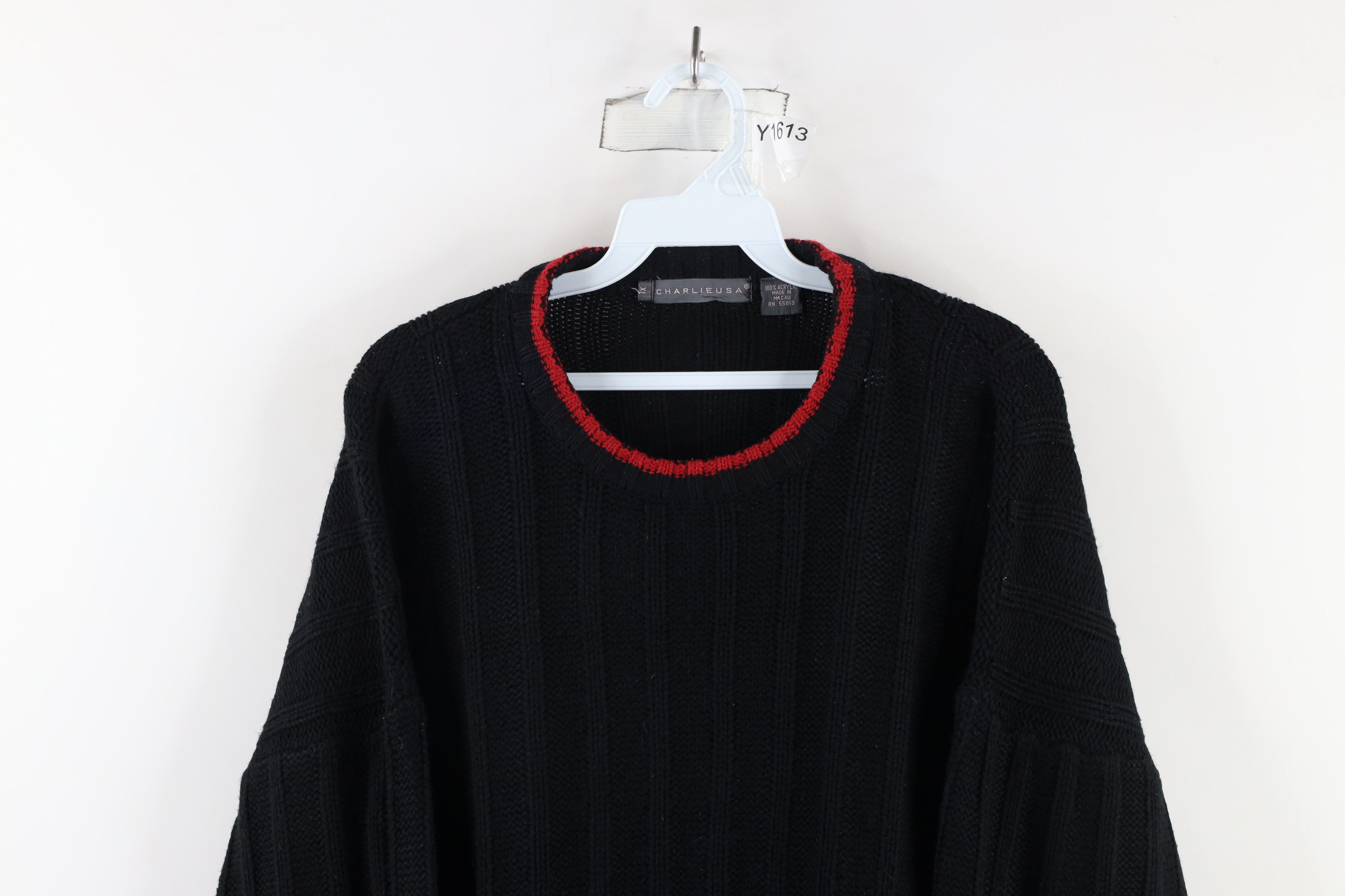 Vintage Vintage 90s Streetwear Ribbed Knit Crewneck Sweater Black Size US XL / EU 56 / 4 - 2 Thumbnail