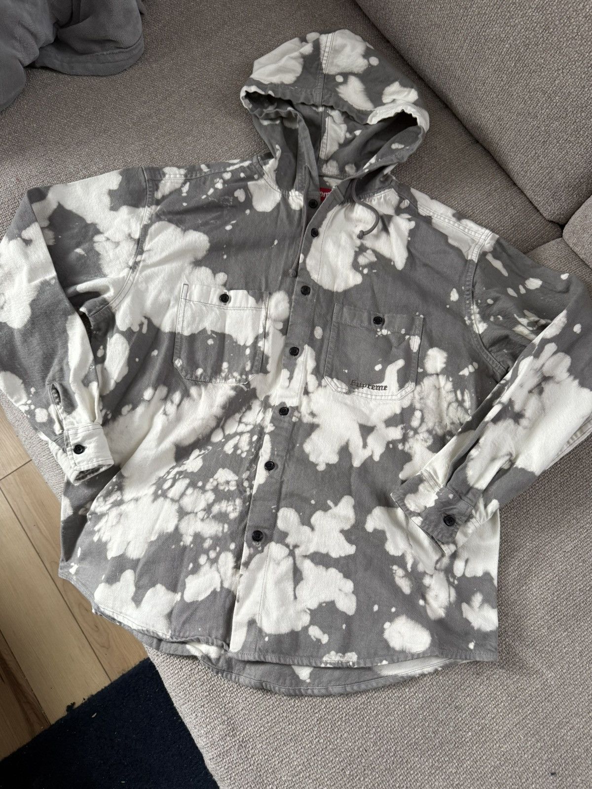 Supreme Bleached Hooded Denim Shirt Size US S / EU 44-46 / 1 - 1 Thumbnail