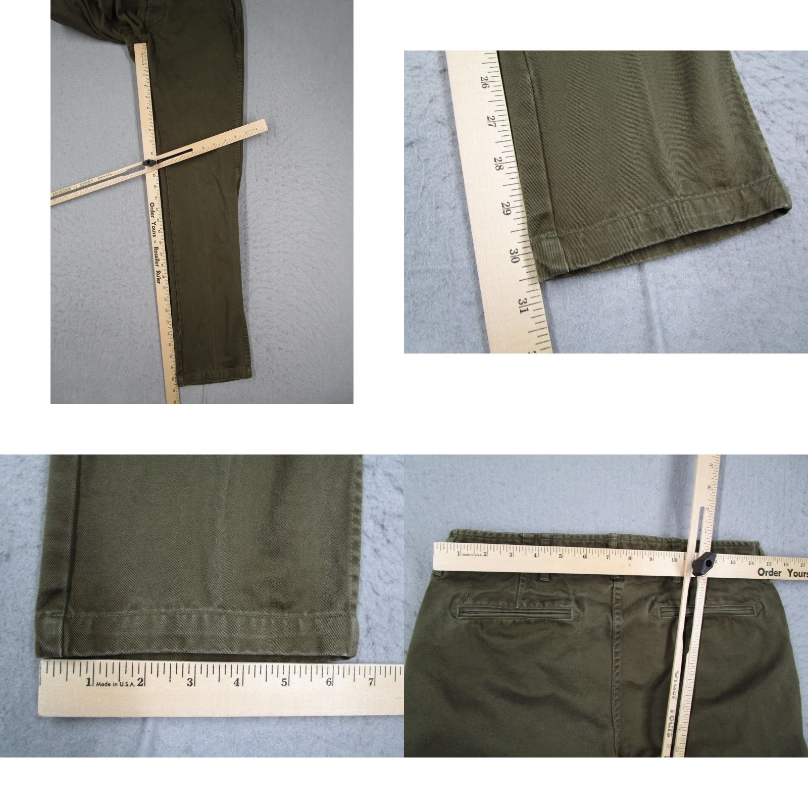 Vintage Wings + Horns Mens Green Slim Fit Chino Pants 29x30 Cotton Canvas 5-Pocket Casual Straight Leg Made in Canada Size US 29 - 8 Thumbnail