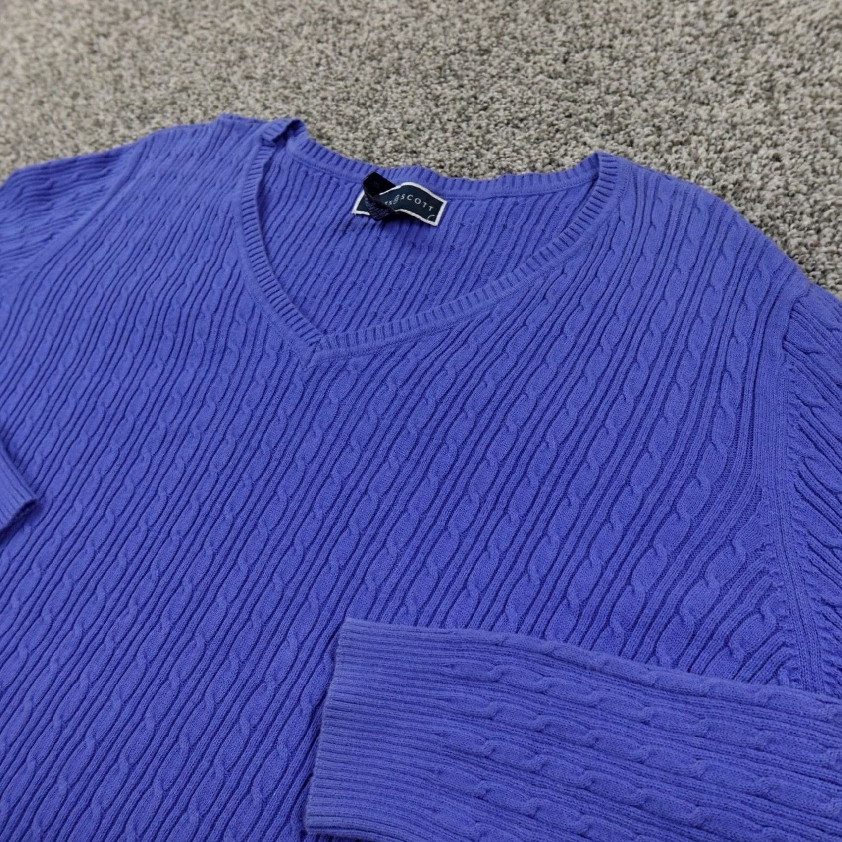 Vintage Fisherman Sweater Womens XL Blue V Neck 3D Aran Cable Knit Pullover Sweatshirt Size XL / US 12-14 / IT 48-50 - 2 Thumbnail