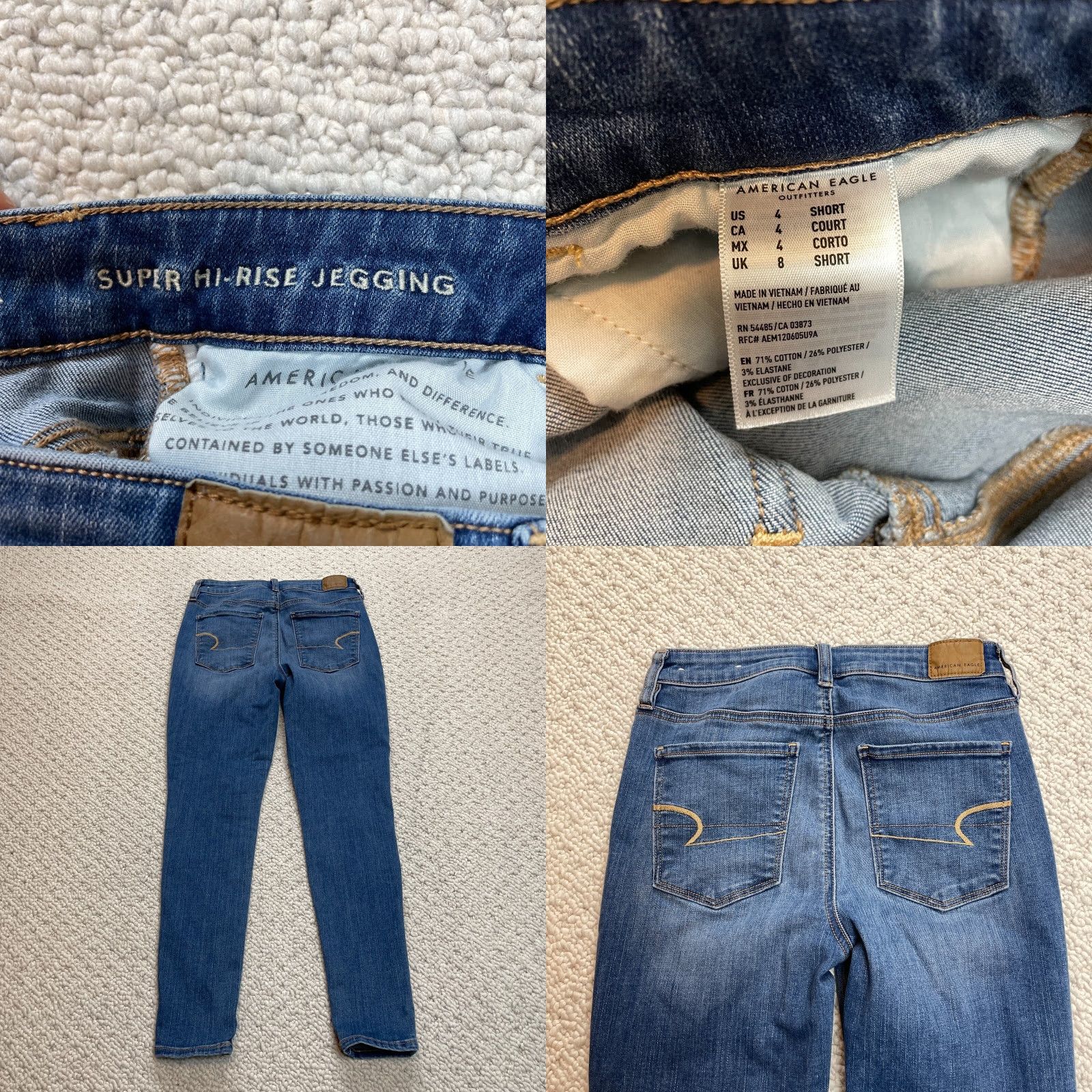 American Eagle Outfitters American Eagle Jeans Womens 4 Short Blue Denim Next Level Stretch Super Jegging Size 27" / US 4 / IT 40 - 8 Thumbnail