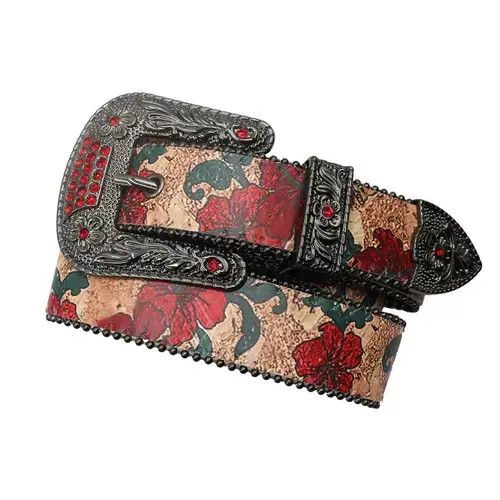 Japanese Brand Belts Flower Wide Buckle Faux Leather Belt Size ONE SIZE - 3 Thumbnail