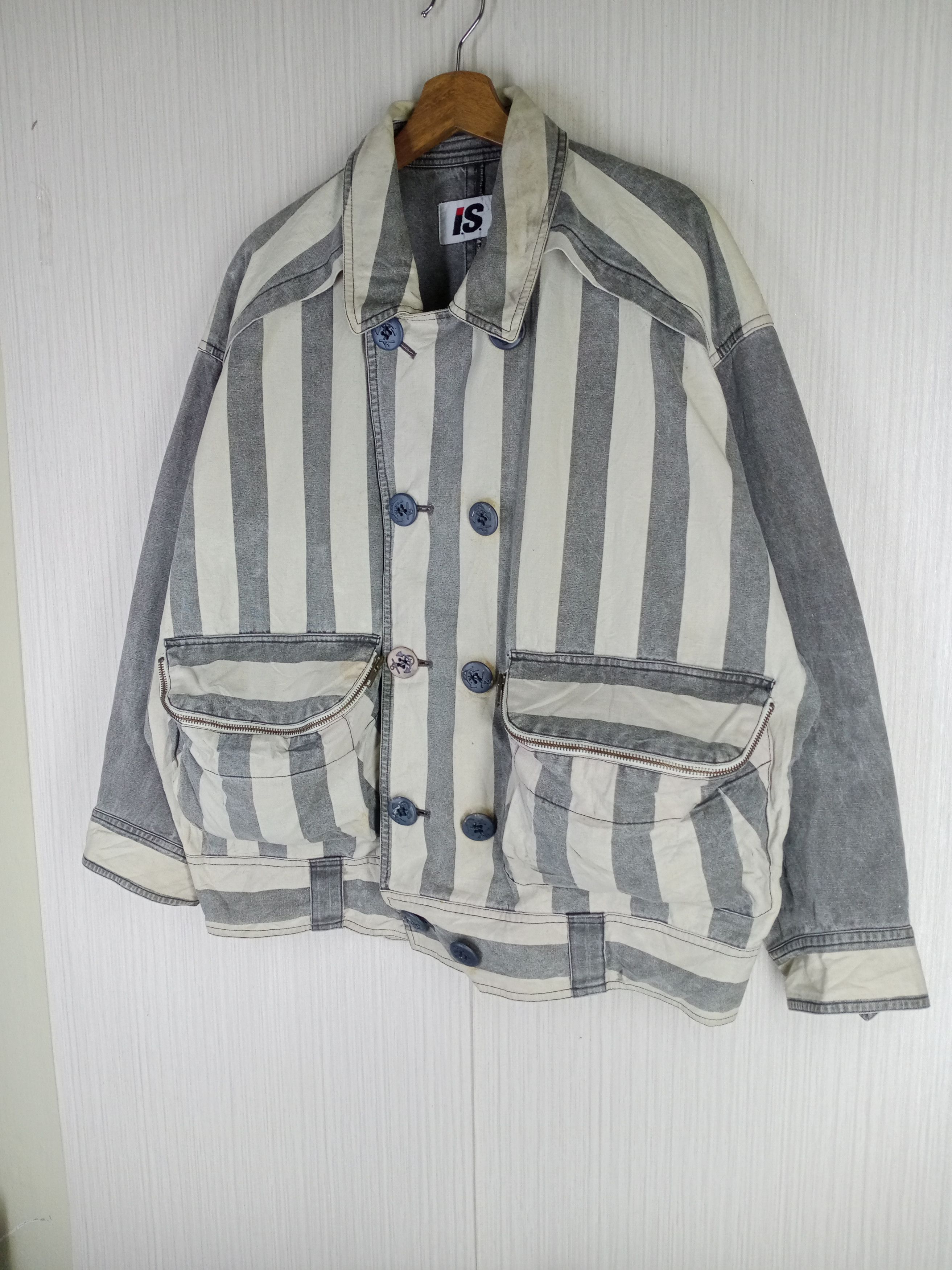 Issey Miyake ONLY ONE Vintage Issey Miyake Striped Denim Bomber Jacket Size US XL / EU 56 / 4 - 2 Thumbnail
