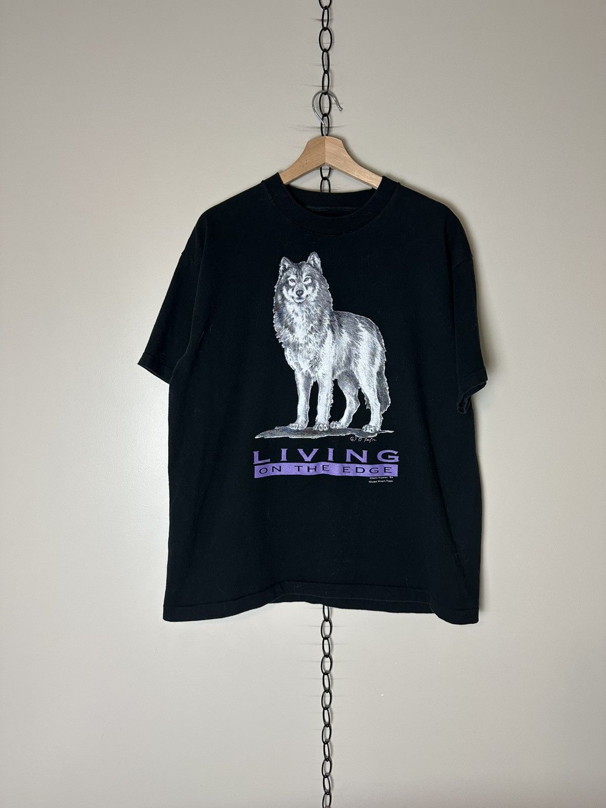 Vintage Vintage Living On The Edge Wolf T-shirt Size XL Size US XL / EU 56 / 4 - 1 Thumbnail